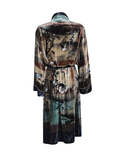 Pierre Louis Mascia Black Landscape-Print Belted Coat