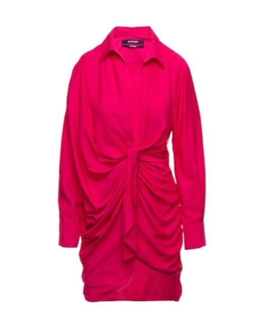 Jacquemus Pink Bahia Tied Long-Sleeved Dress