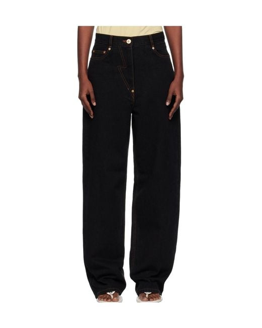 Pushbutton Black Straight-Leg Jeans With Belt Loops