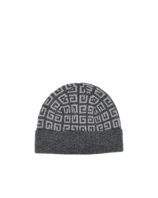 Givenchy Gray All-Over Logo Embroidered Knitted Beanie