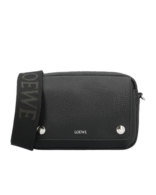 Loewe Black Logo Embossed Zipped Messenger Bag for men
