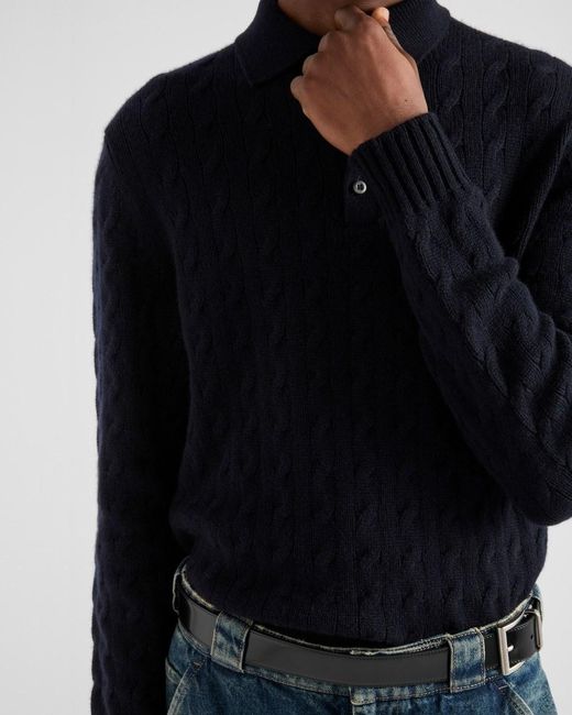 Prada Blue Cashmere Polo Shirt for men