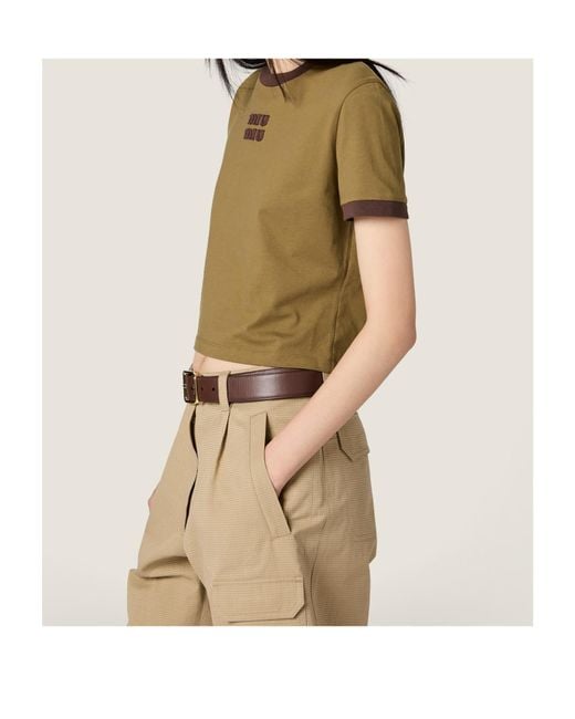 Miu Miu Green Crewneck Cropped T-Shirt