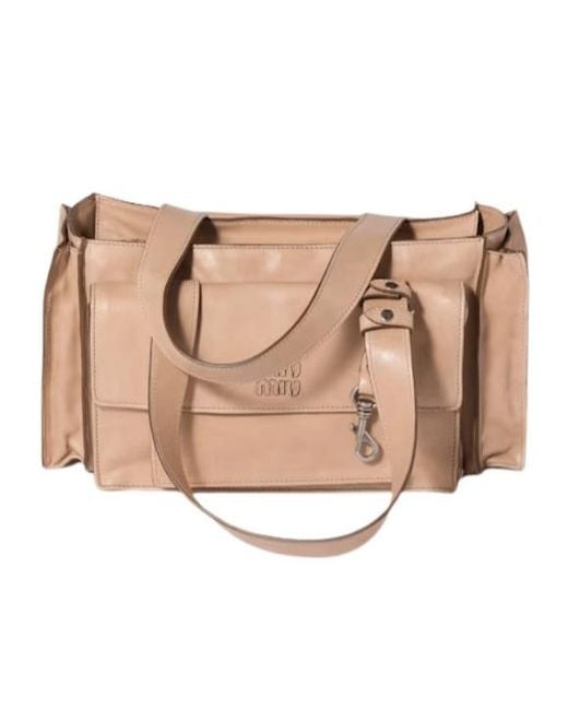 Miu Miu Natural Zippered Shoulder Bag