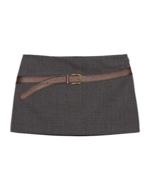 Prada Gray 3D Printed-Belt A-Line Mini Skirt