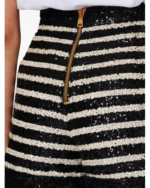 Balmain Black Horizontal Striped Embellished Shorts