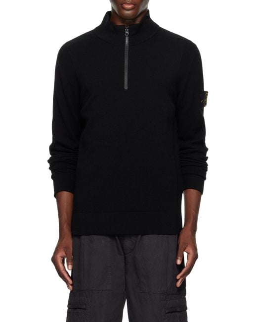Stone Island Black Logo Patch Half-Zipped Jumper for men