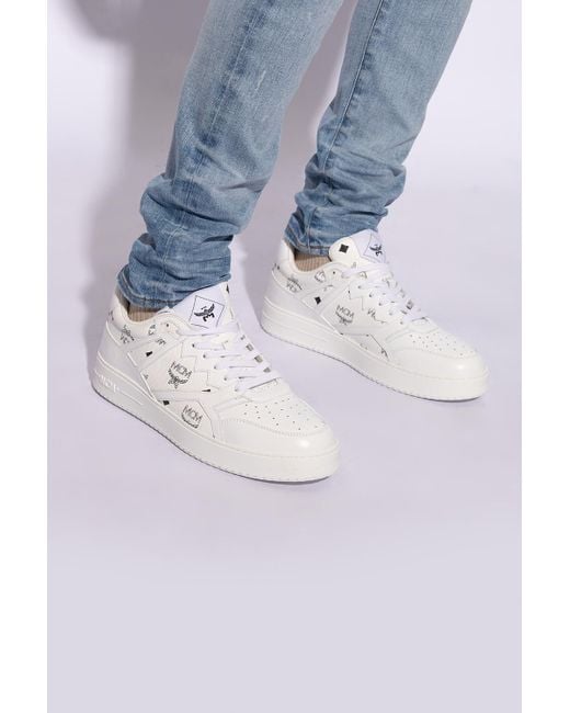MCM White Neo Derby Visetos Sneakers for men