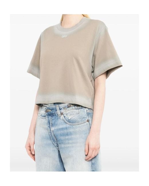 Off-White c/o Virgil Abloh Natural Spray-Effect Logo Stamped T-Shirt