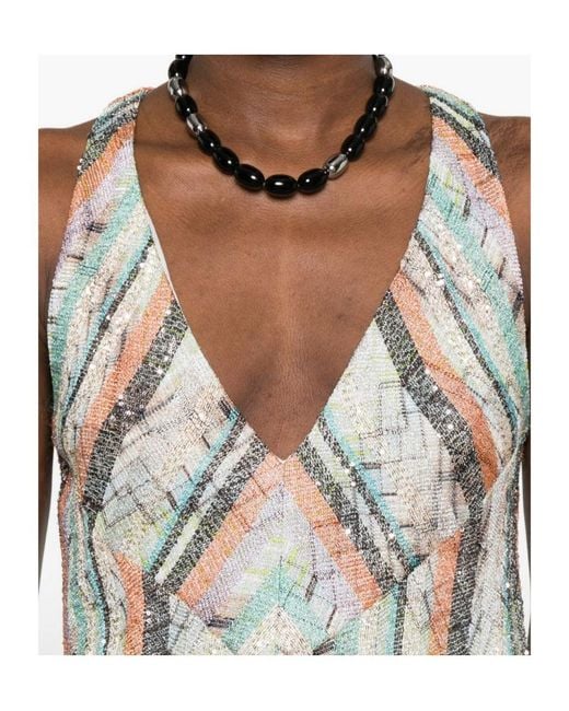 Missoni White Striped-Pattern V-Neck Maxi Dress