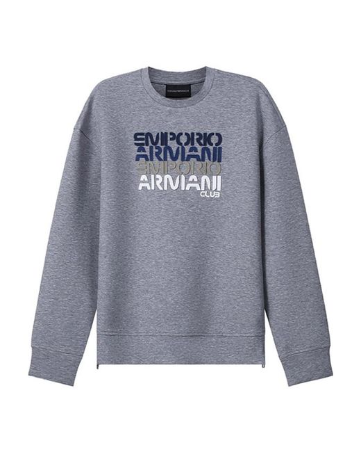 Emporio Armani Blue Logo-Print Cotton-Blend Sweatshirt for men
