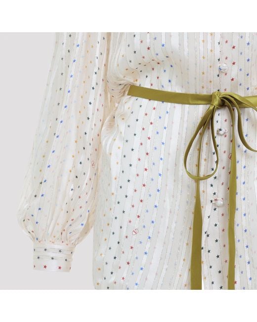 Valentino White All-Over Star Printed Belted Shirt