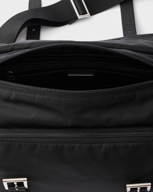 Prada Black Large Quilted Re-Nylon Shoulder Bag With Saffiano Trim