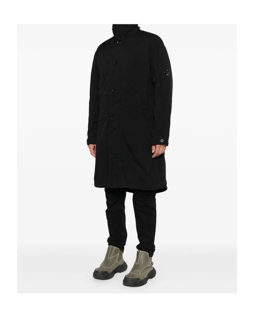 C P Company Black Button-Fastening Lens-Detail Coat for men