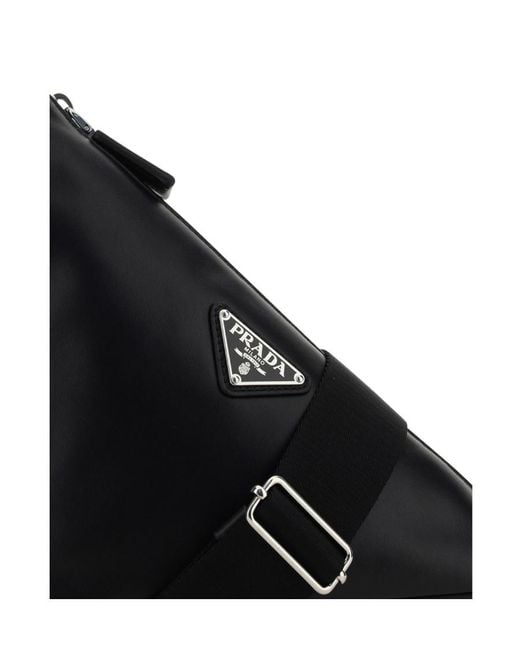 Prada Black Logo Plaque Zipped Shoulder Bag for men