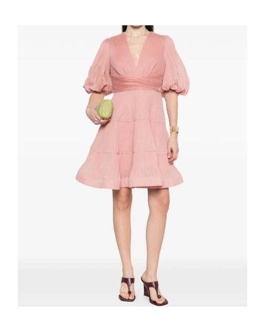 Zimmermann Pink Pleated Layered Mini Dress