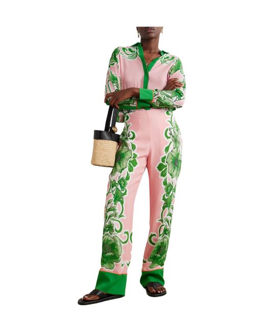 Borgo De Nor Green Floral-Print Crepe Straight-Leg Pants