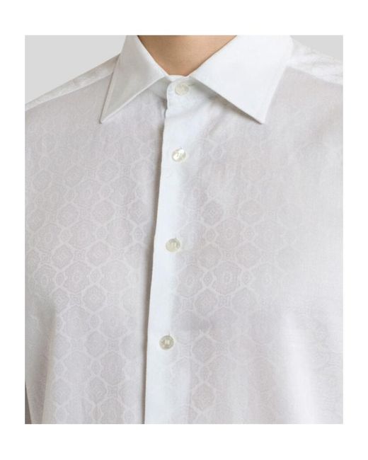 Etro White Cotton Jacquard Shirt With Medallion Motif for men