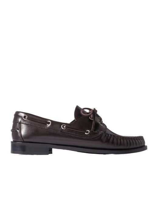 Aeyde Brown Harris Leather Boat Shoes