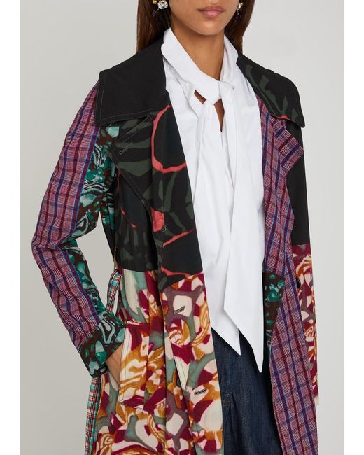 Dries Van Noten Red Double-Breasted Printed Trench Coat
