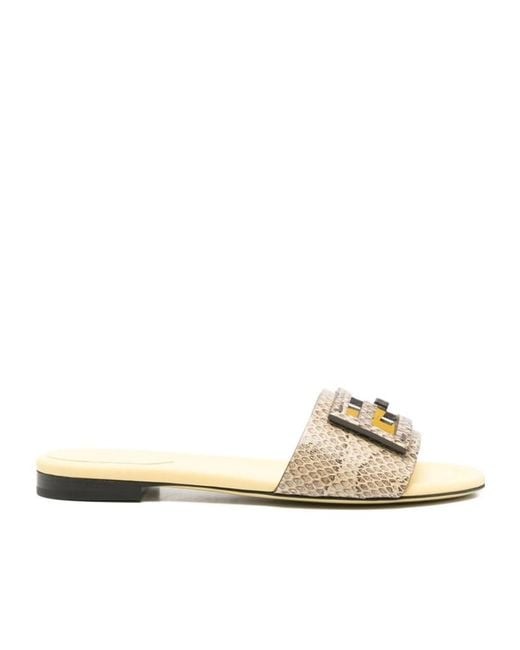 Fendi White Baguette Logo Detailed Slides