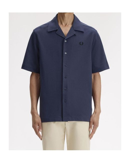 Fred Perry Blue Buttoned Embroidered Shirt for men