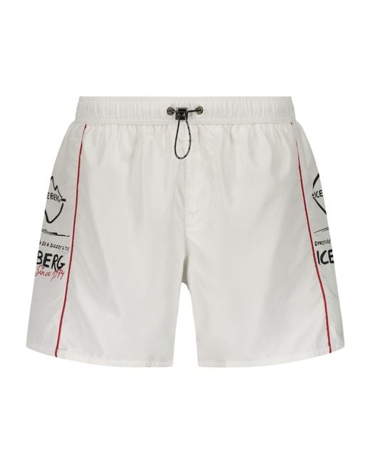 Iceberg White Logo Print Swim Shorts for men