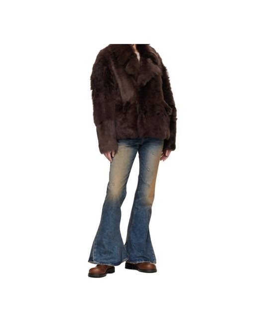 MARINE SERRE Black Hairy Shearling Leather Caban