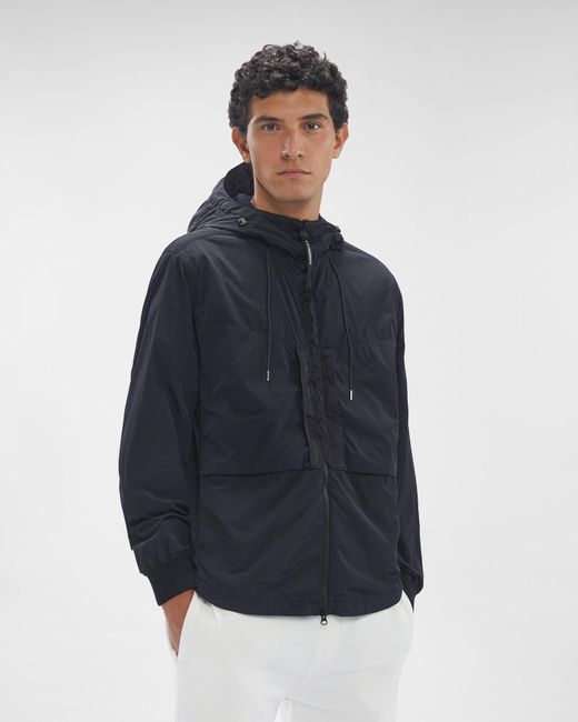C P Company Blue Drawstring-Hood Zip-Fastening Jacket for men