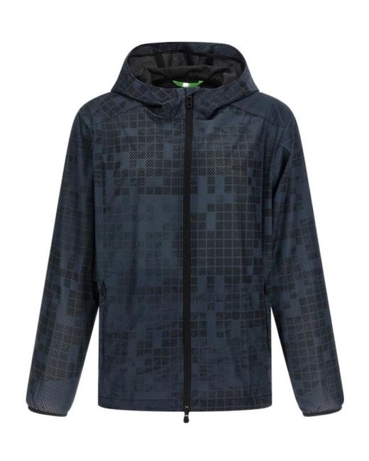 Boss Blue Jump Jt Patterned Hooded Jacket for men