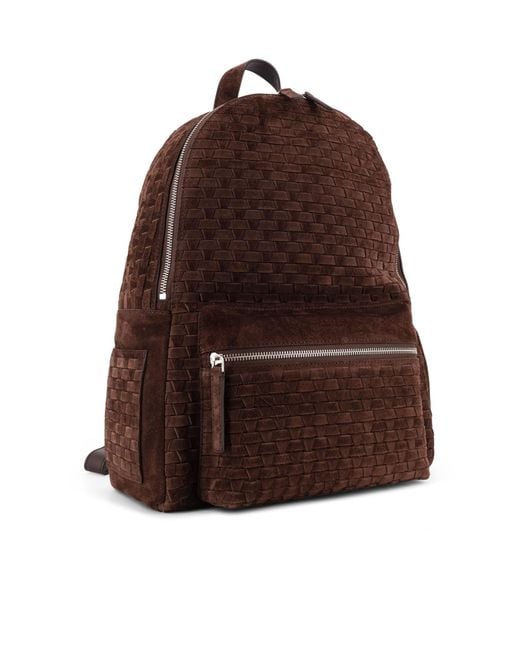 Orciani Brown Woven Suede Backpack for men