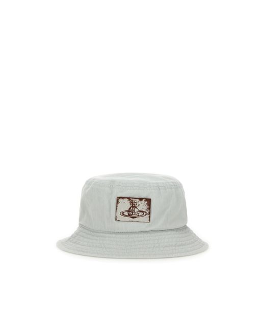 Vivienne Westwood White Orb-Patch Flat Crown Bucket Hat