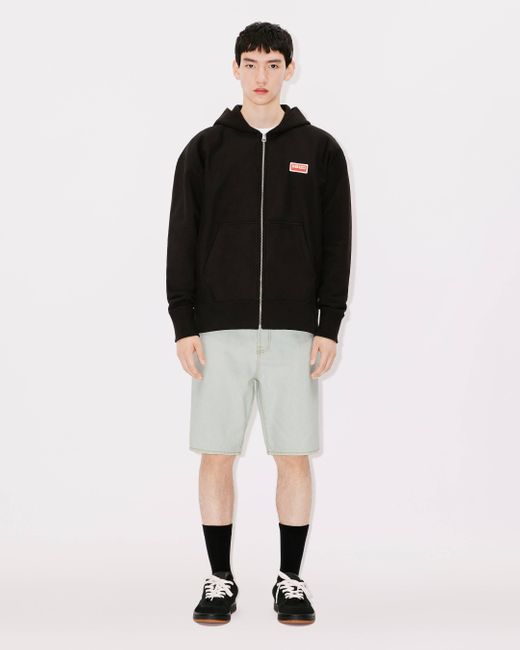 KENZO Black Logo Embroidered Zip-Up Jacket for men