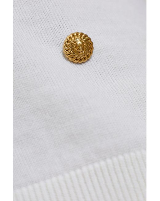 Balmain White Diamond-Sleeve V-Neck Knitted Sweater
