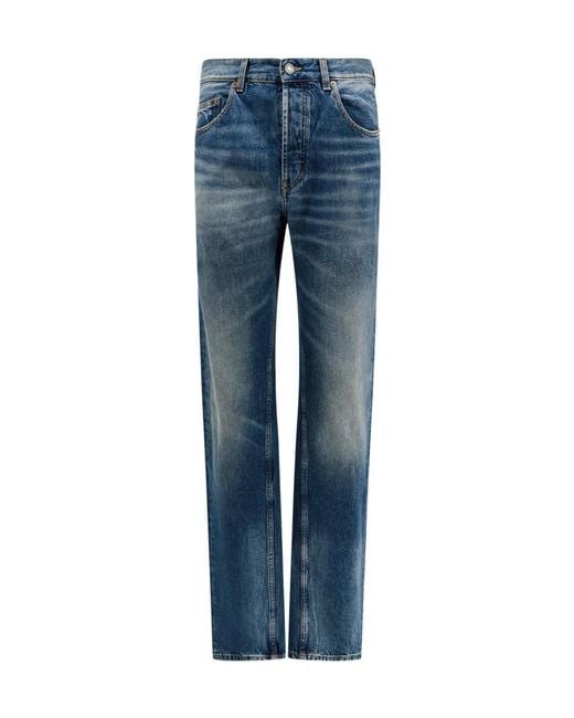 Saint Laurent Blue Logo Patch Straight Leg Jeans for men