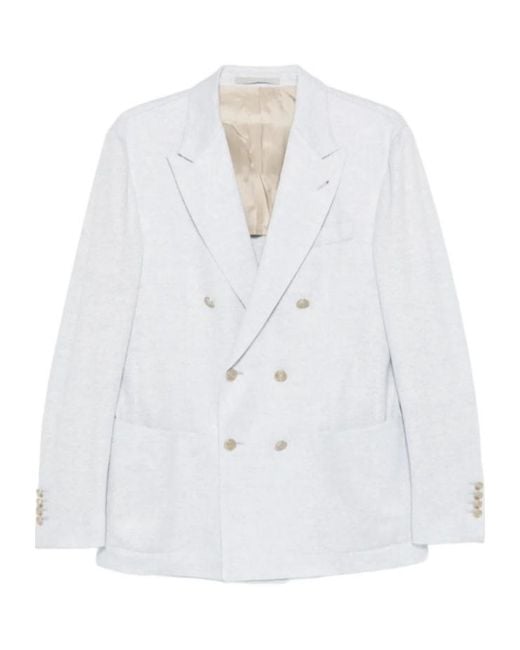 Eleventy White Double-Breasted Suit Jacket for men