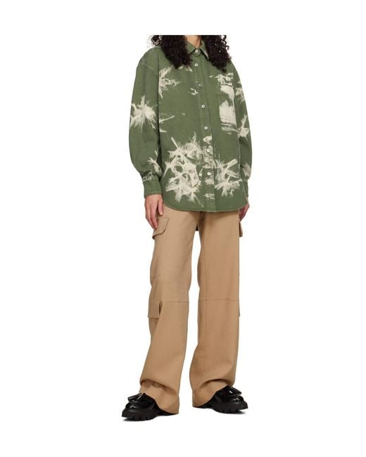 MSGM Green Bleached-Effect Denim Overshirt