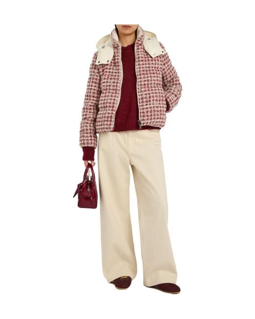 Moncler Red Plaid Padded Metallic-Tweed Jacket