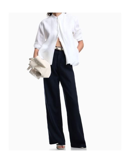 Emporio Armani Blue Wide-Leg Linen Trousers