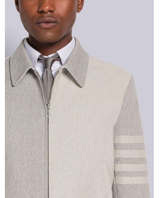 Thom Browne White 4-Bar Stripe Detailed Zipped Jacket for men