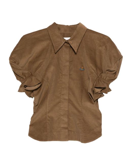 Vivienne Westwood Brown Ruffled-Sleeve Cotton Top