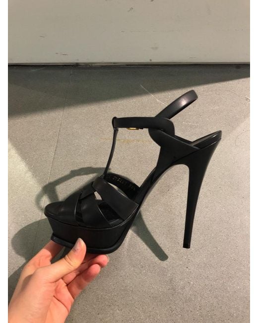 Saint Laurent Black Tribute Heeled Leather Sandals