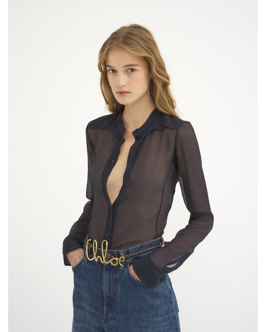 Chloé Blue Chloé Slim-Fit Collarless Blouse