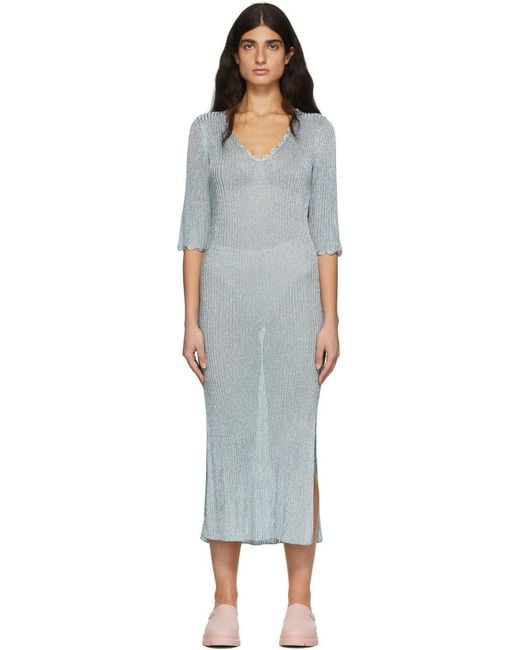 Ganni Blue V-Neck Knitted Maxi Dress