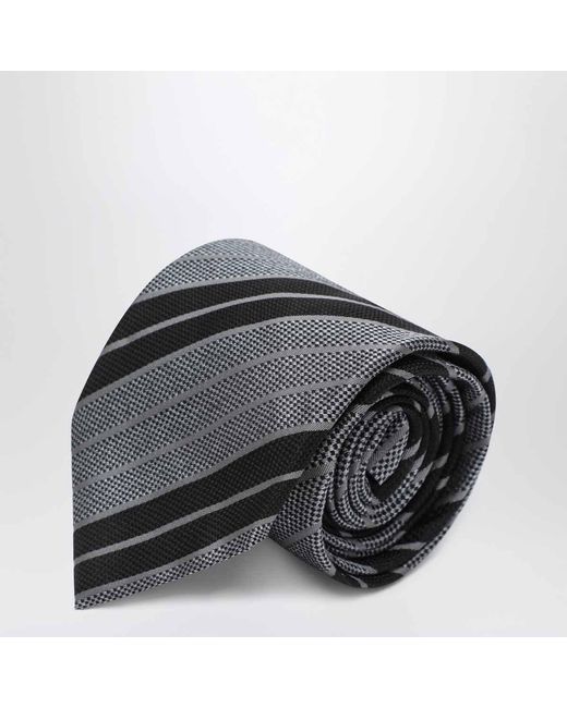 Saint Laurent Black Wide Striped Tie