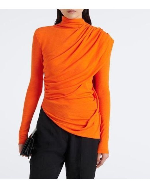 Mugler Orange Caped Wool-Blend Top