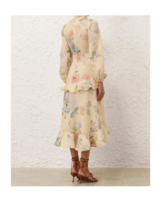 Zimmermann Natural Illuminate Peplum Midi Dress