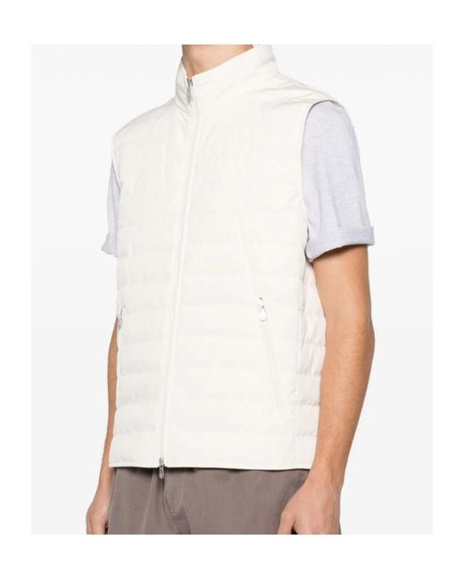 Brunello Cucinelli White Zip-Pocket Gilet for men