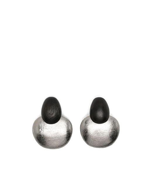 Monies White Pebble-Shape Wooden Earrings