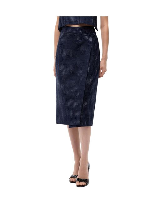 Pinko Blue Rhinestone-Embellished Wrap Skirt